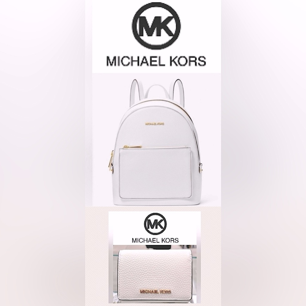 NWT Michael Kors Adina Medium Pebbled Leather Backpack & Leather Trifold Wallet